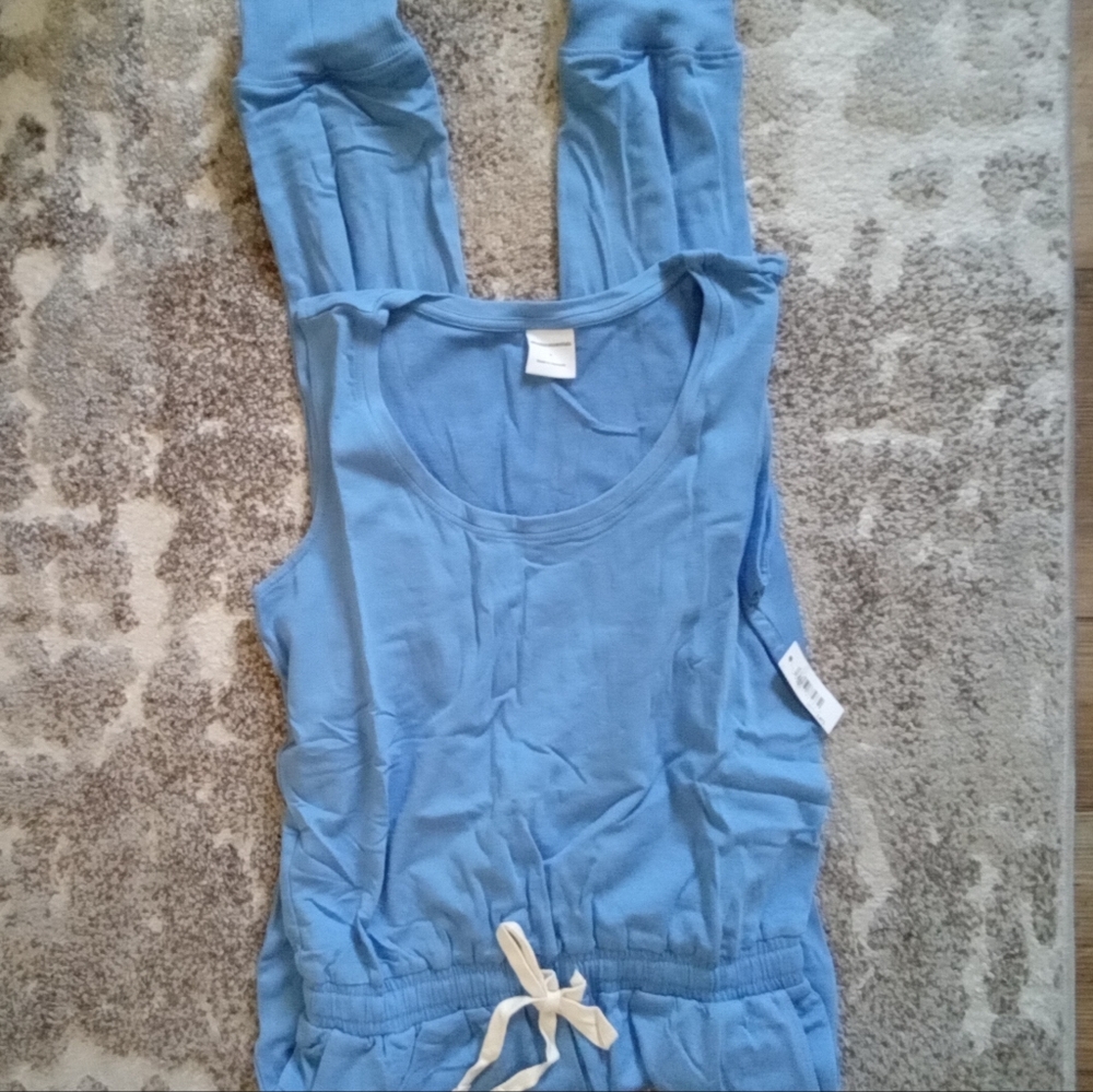 Women's Studio Sleeveless Terry Fleece Blue Heather Jumpsuit, Size S